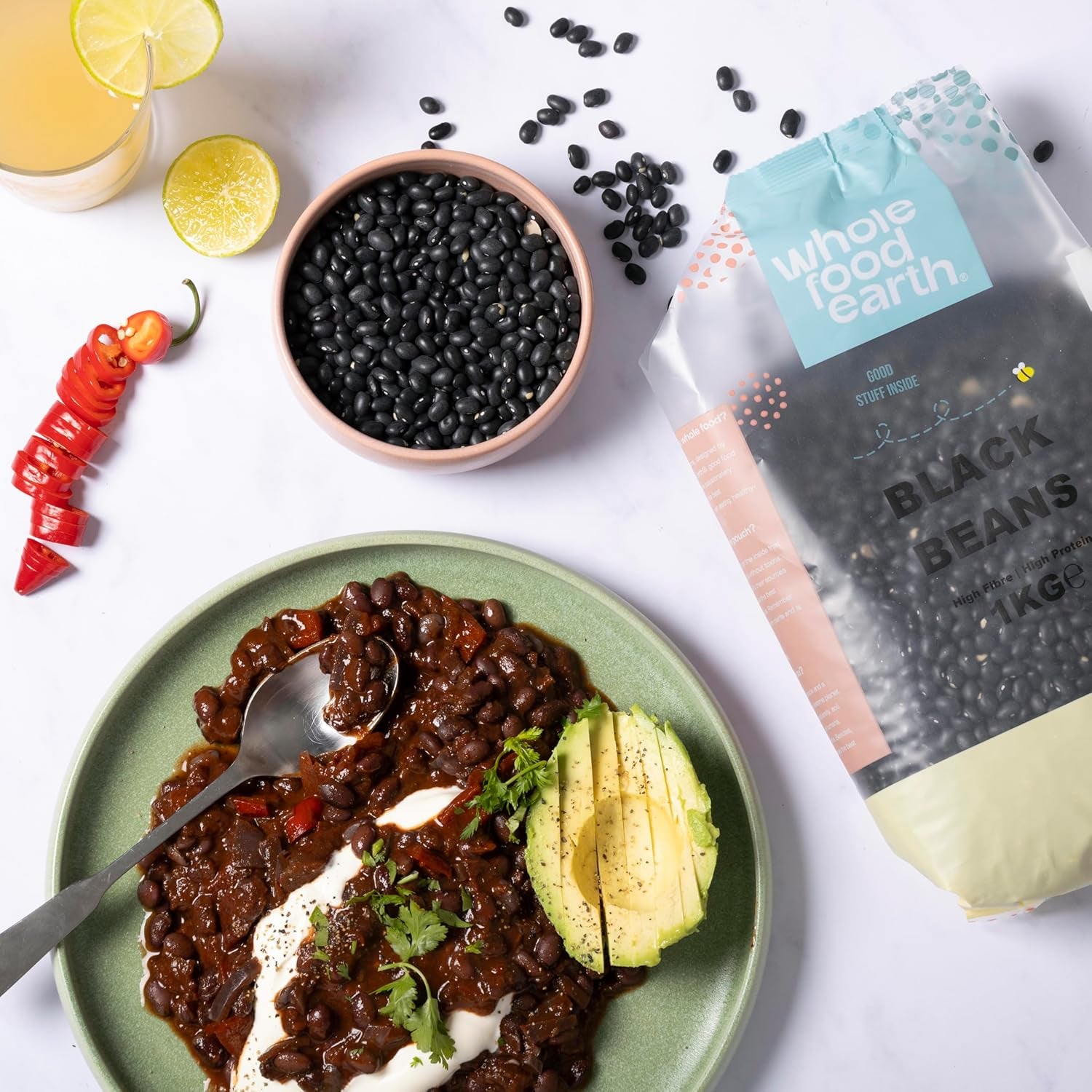 Sorte bønner Wholefood Earth 1 kg ikke-GMO Naturlig fiberrigt højt proteinindhold