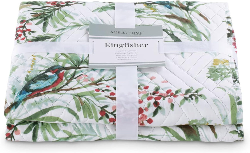 Ameliahome Sengetæppe Sengetæppe 260X280 Cm Dobbeltsidet Nem pleje Quilting Plant Mønster Fuglemønster Multicolor Kingfisher Senge og tæpper Besuche den AmeliaHome-Store