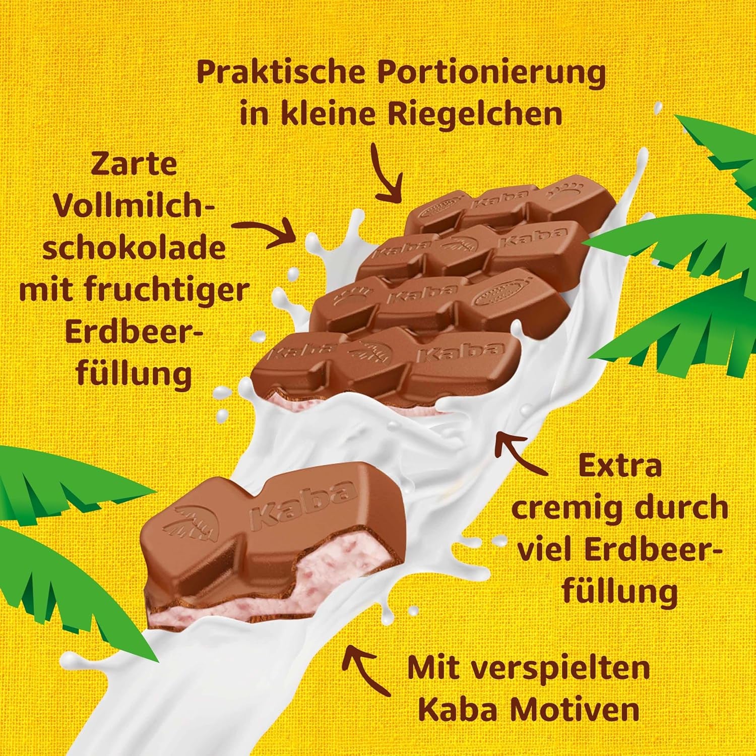 Kaba mælkechokolade med jordbærcreme, fyldt chokoladebar, 90 g bar, smelte-i-mund-chokolade med jordbærcreme og original Kaba-smag (pakke med 2)