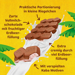 Kaba mælkechokolade med jordbærcreme, fyldt chokoladebar, 90 g bar, smelte-i-mund-chokolade med jordbærcreme og original Kaba-smag (pakke med 2)