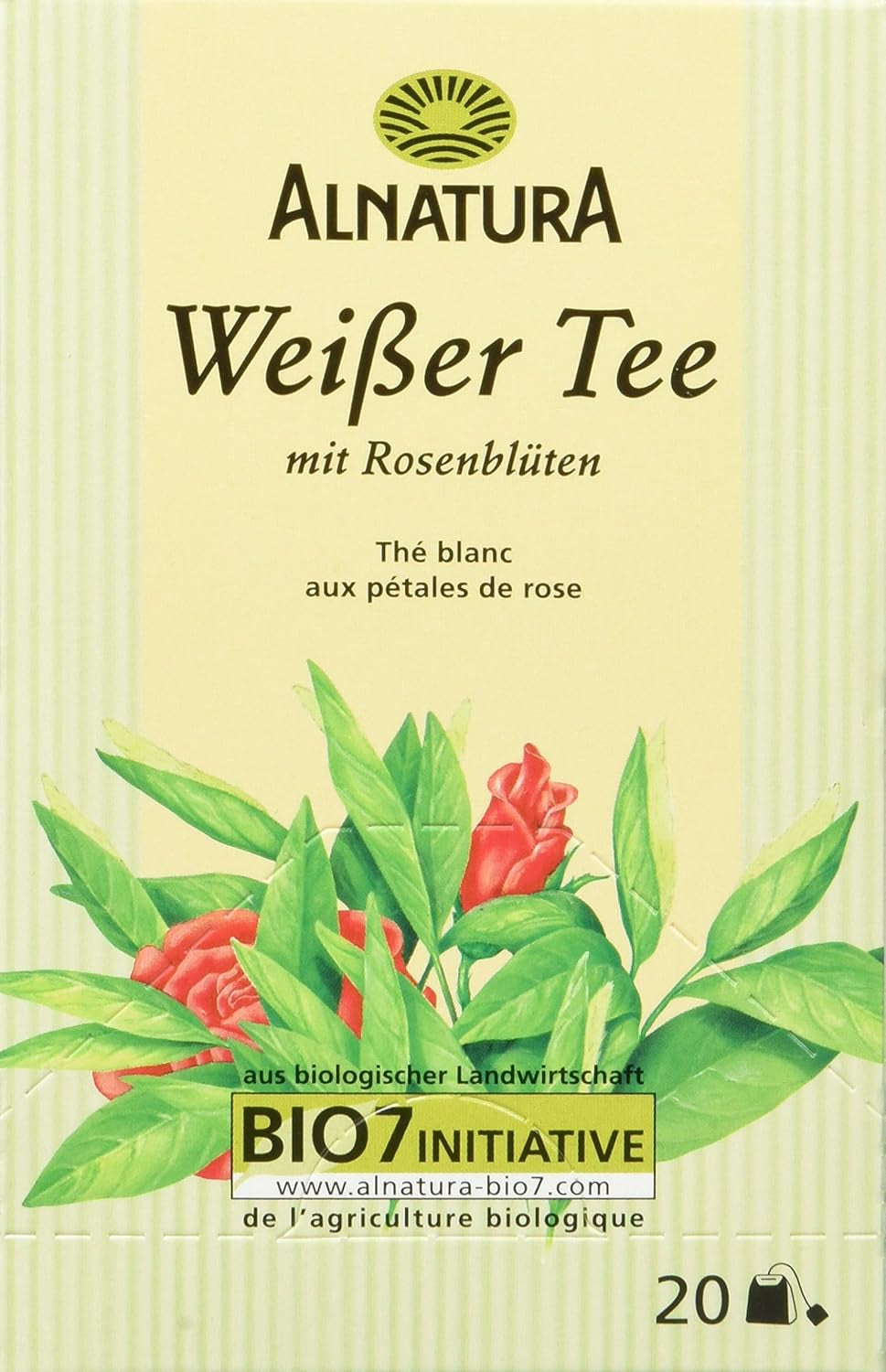 Ceai alb organic cu petale de trandafir, 20 pliculețe, 30 g