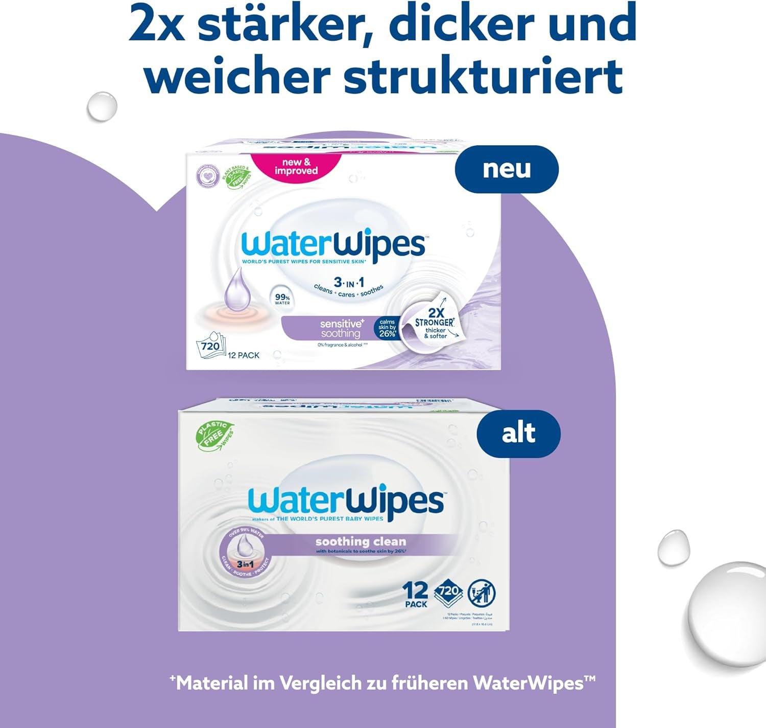 WaterWipes Sensitive+ Soothing Clean Wet Wipes, 720 Count (12 Pack), 3-i-1 rensning, pleje og beroligende, 99 % vand med planteekstrakt, parfumefri babyvådservietter