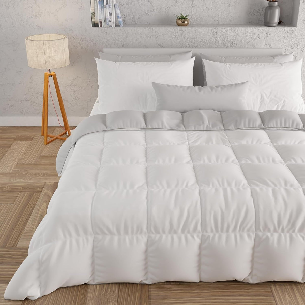 PETTI Artigiani Italiani - Dobbeltseng vinterdyne, maxi, monokrom, dobbeltsidet, hvid, grå, 100% Made in Italy Dyner og dyner Naty Shop Hvid grå Matrimoniale Maxi