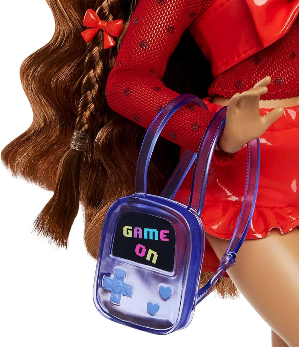 Barbie Dream Besties dukke og tilbehør, bevægelig Teresa-modedukke med brunt hår og hårspænder, 10 stykker videospilstema, HYC23 Naty Shop-dukker