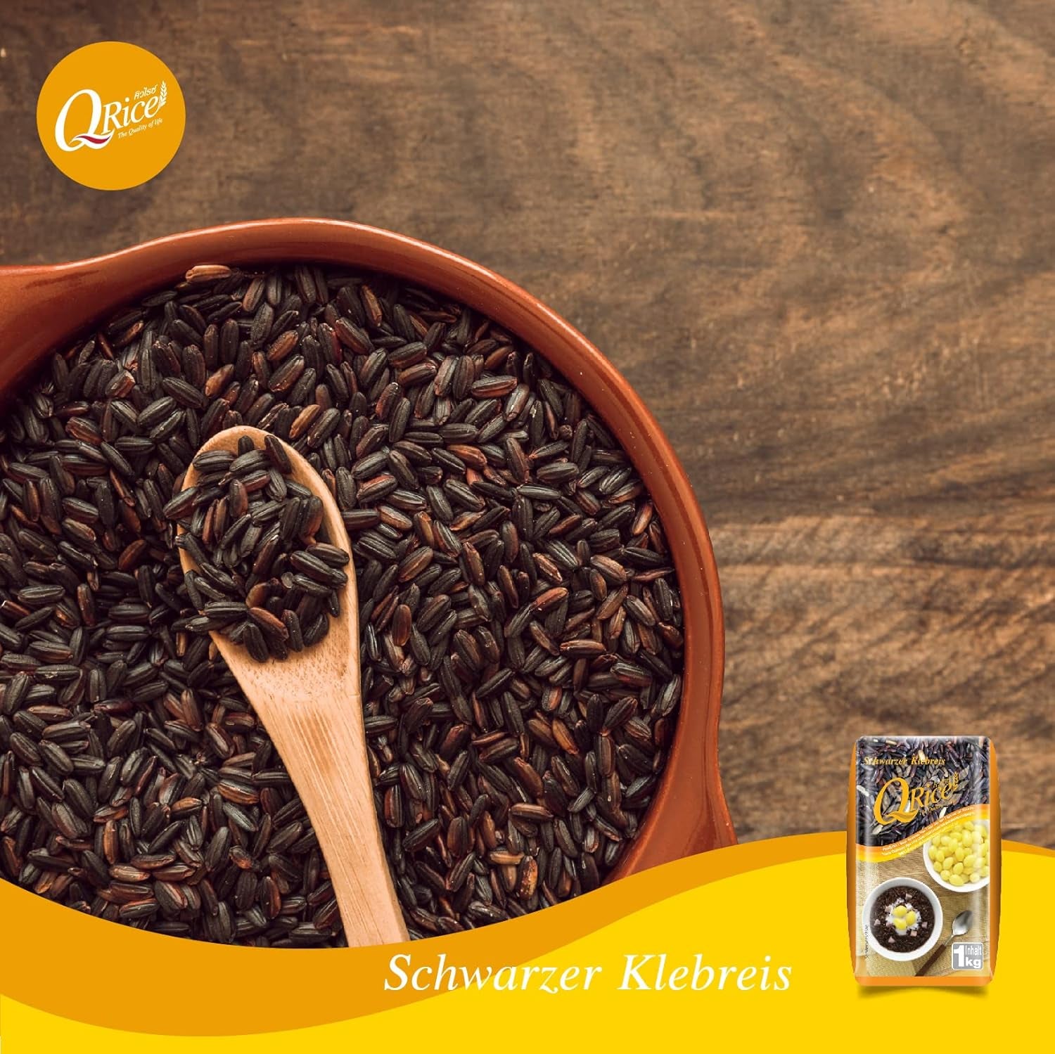 Q RIS | Sort langkornet klæbrig ris fra Thailand | Aromatisk med et delikat strejf af nød | Ideel til karry, sushi og mochi desserter | 1 x 1 kg