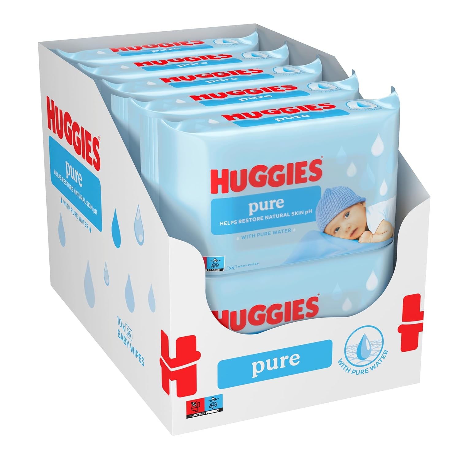 Huggies Pure Baby Wipes 18 Pack (1008 Wipes i alt) - 99% rent vand - Duftfri til skånsom rensning og beskyttelse - Naturlige servietter