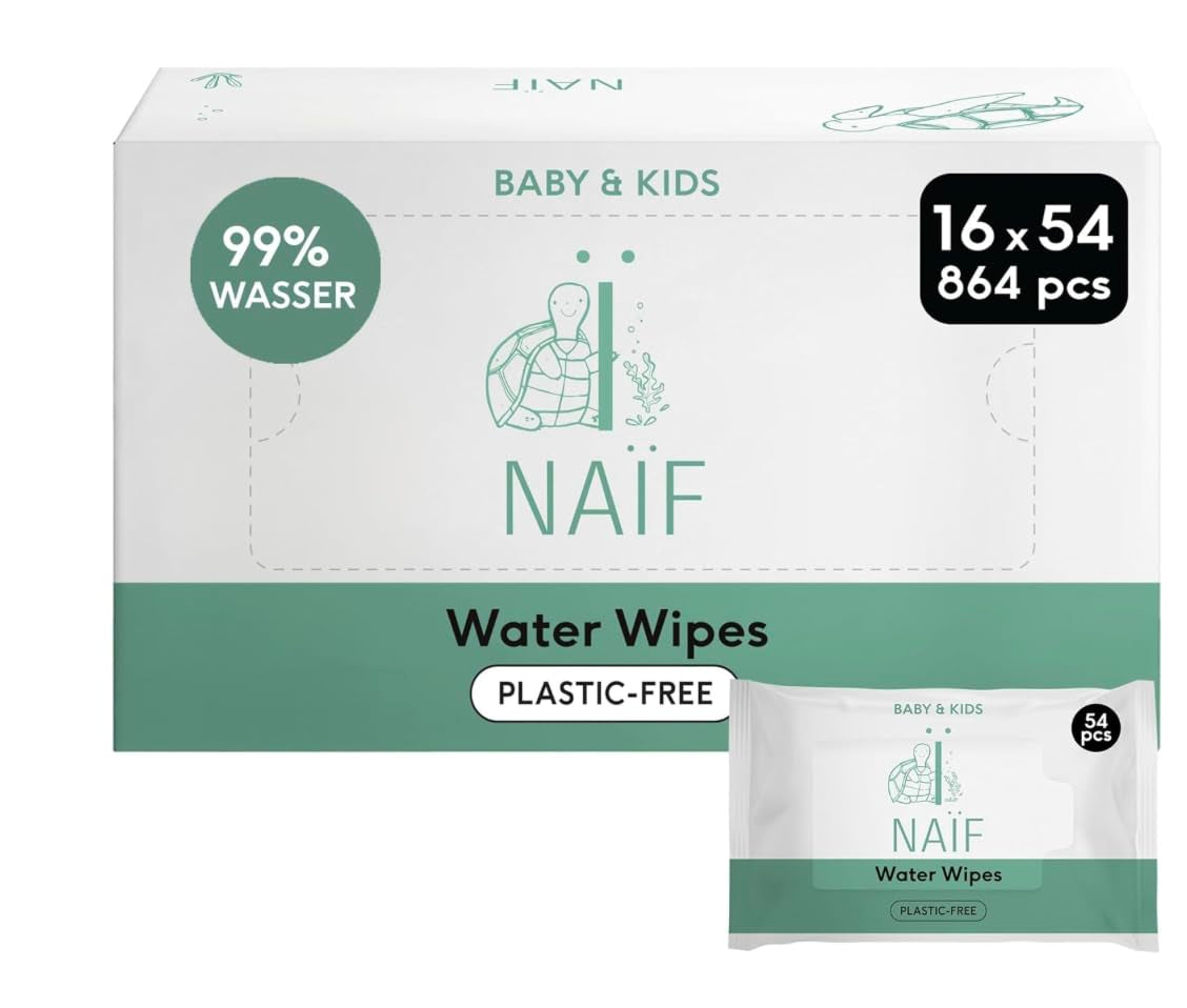 Naïf plastfri babyservietter 54 stykker (1 pakke x 54 stykker) - til babys bund, krop og ansigt - naturlige ingredienser
