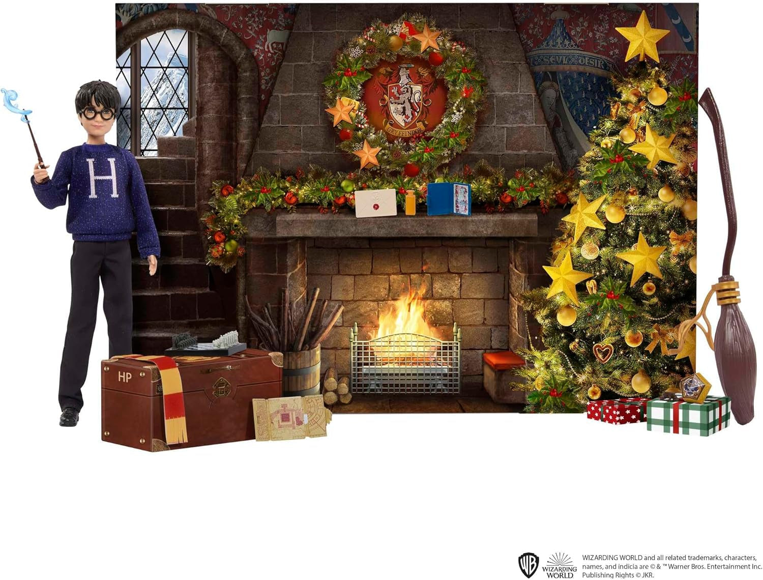HARRY POTTER Gryffindor adventskalender - 24 historier, magiske overraskelser, Hogwarts fællesrum, naturtro ansigt, for fans fra 6 år og opefter, HND80 Naty Shop Dolls