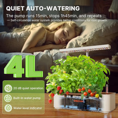 12 kapsler Hydroponic Grow System Kit, 24W LED indendørs havelampe, 4L vandtank med lydløs pumpe, højdejusterbar urteplanter, indendørs havearbejde, havegaver, beige