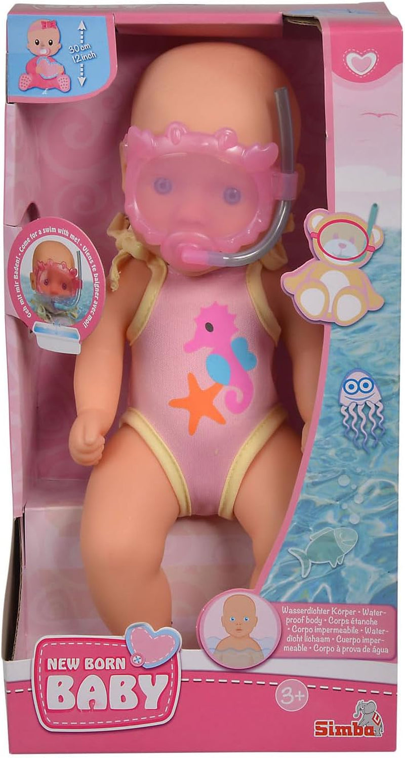 Simba 105030172 - New Born Baby păpușă de baie, păpușă din vinil în costum de baie cu ochelari de înot, 30cm, păpușă, vârsta 3+ Papusi Naty Shop