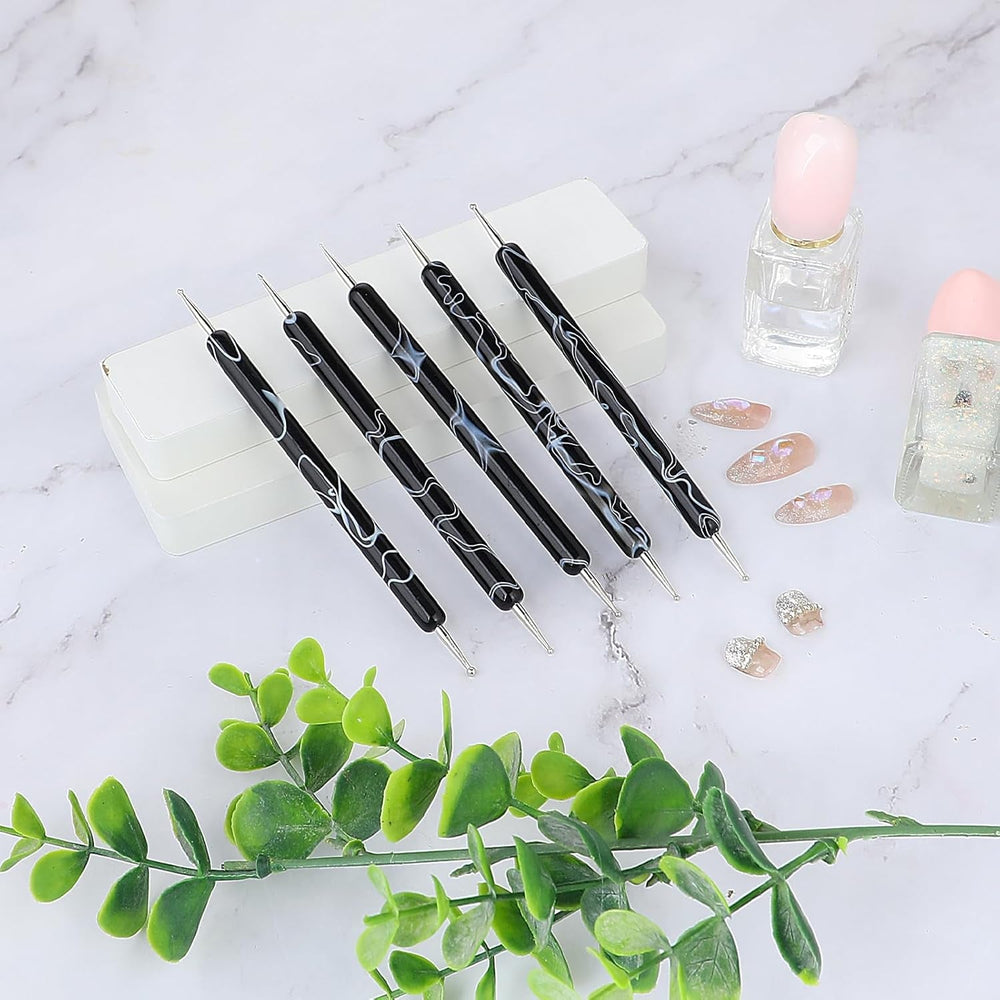 5 Stück Nail Design Dotting Tools Nagelkunst Werkzeug Nagelpunkt Pinsel Punktierung Stift Marbleizing Werkzeug Für Nagellack Maniküre, Schwarz