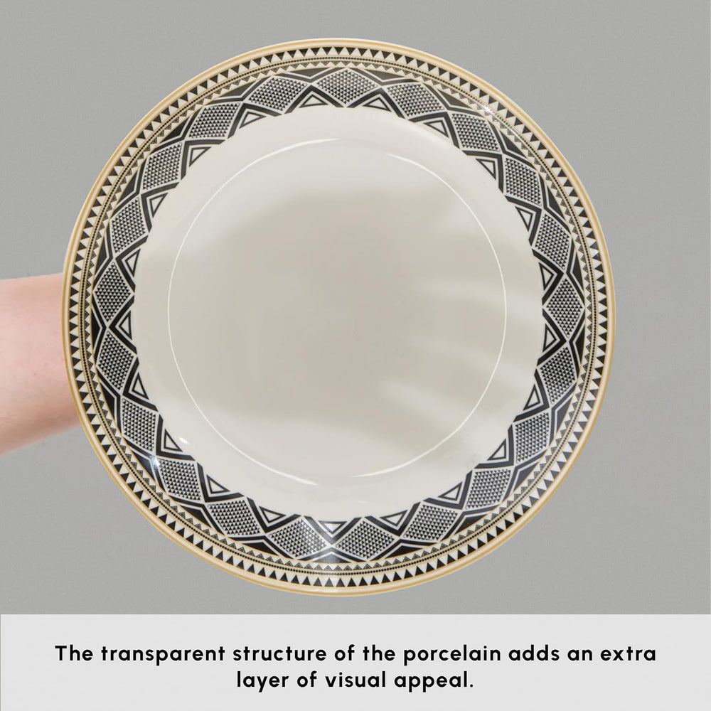 Karaca Globe - Frühstücksset & Geschirrset für 6 Personen mit Tassen, 26-teiliges Porzellan Geschirr Set mit Teetassen, Untertassen, Servierteller und Frühstücksgeschirr Teller Set - Weiß