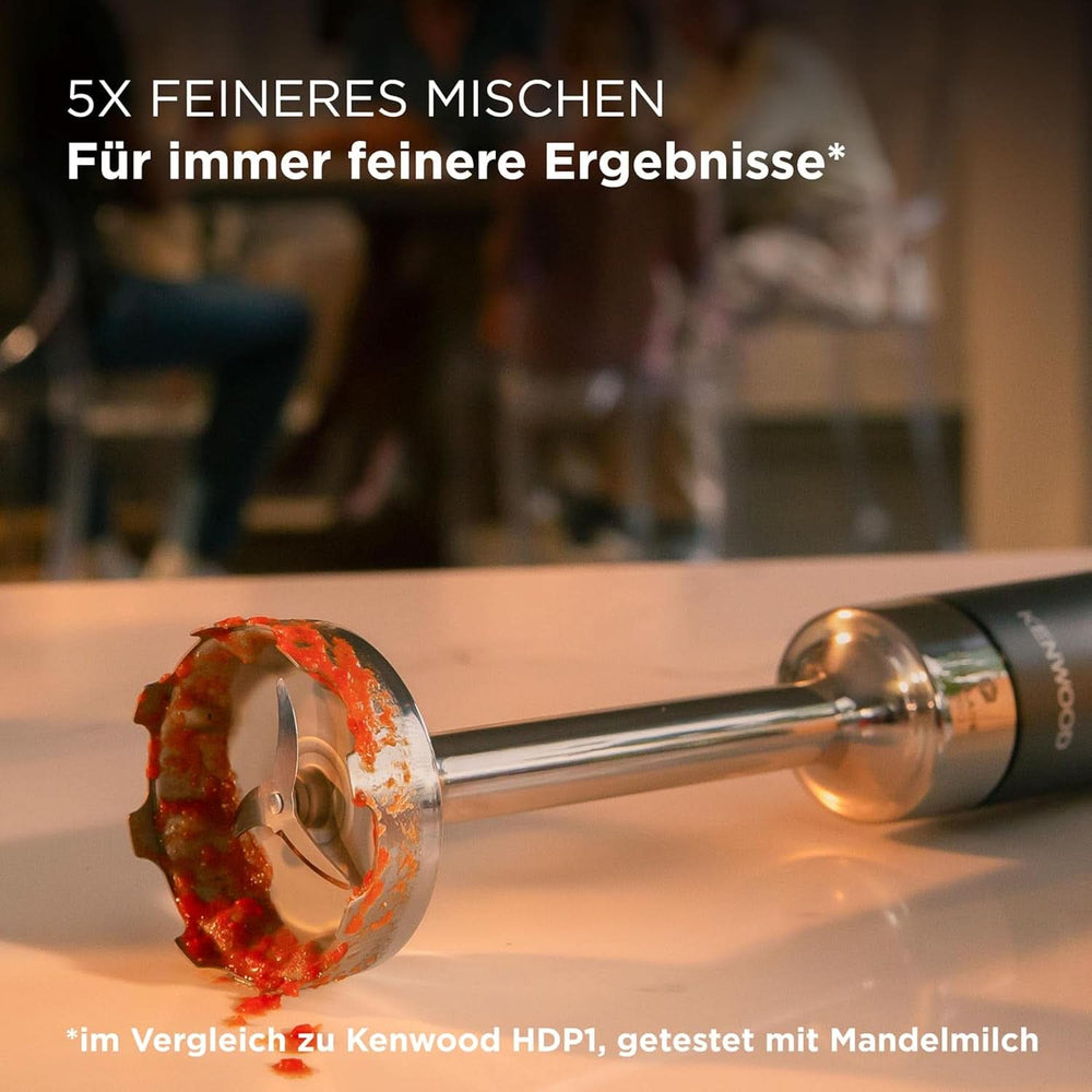 Kenwood Triblade XL Pro Stabmixer HBM80.322BK, 1200W, Variable Speeds, Edelstahl(Pürierfuß), Schneebesen, Emulgieraufsatz, 500Ml Zerkleiner, 700 & 250Ml Becher, Spülmaschinenarifeste Na Teile Bucat