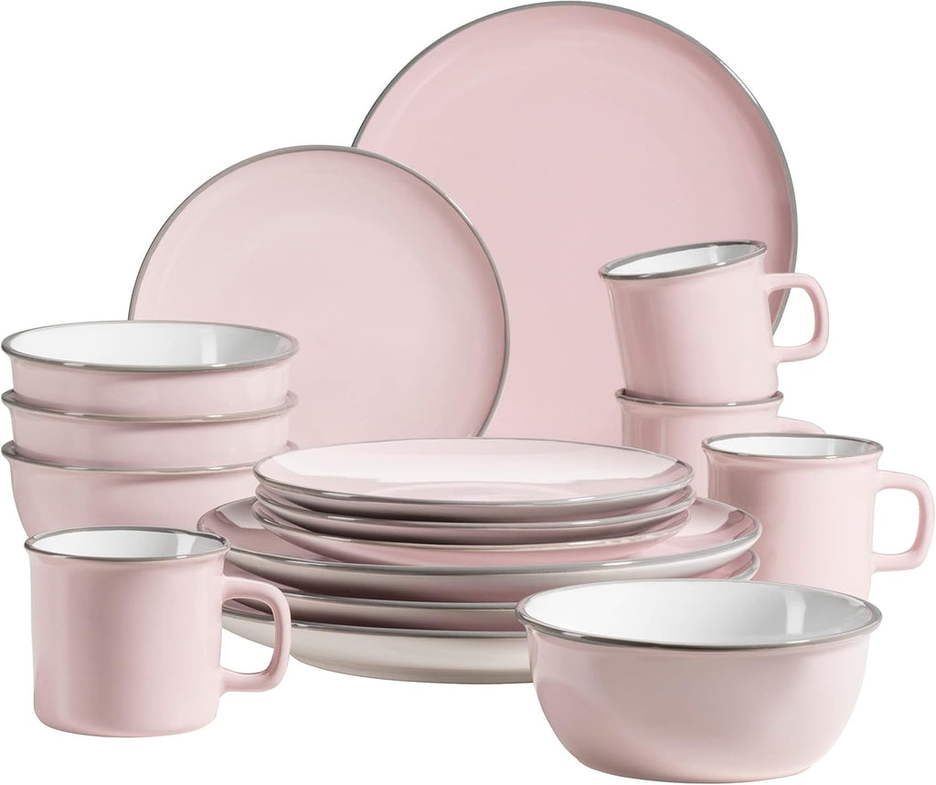 Mäser Geschirr-Set, Steingut Maila Rosa/Grau/Blau/Grün, 4-Personen-Set Seturi vesela masa Naty Shop Rosa