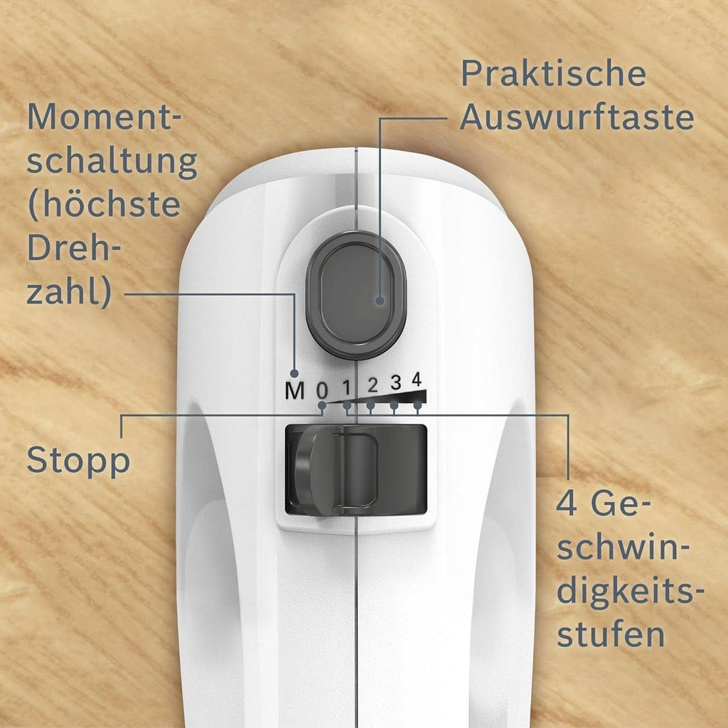 Bosch Hausgeräte Handrührer Clevermixx MFQ24200, 2 Rührbesen, 2 Spülmaschinengeeignet, 4 Stufen, Leicht, Leise, 400 W Weiß/Edelstahl Bucatarie Naty Shop
