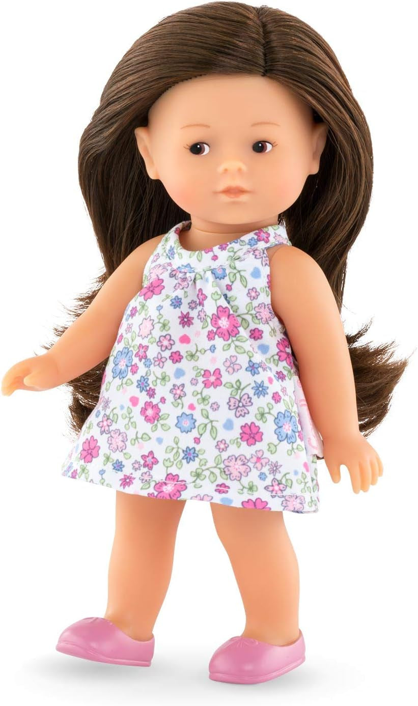 Corolle 9000240020 - Romy brunette Les Trends Mini Corolline 20 cm, fransk dukke med charme og vanilje duft, 20 cm