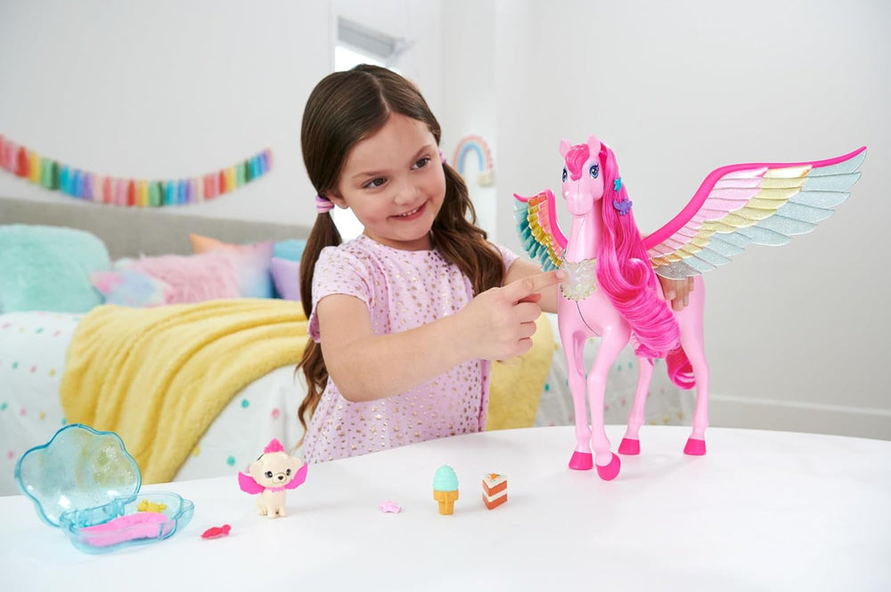 Barbie A Hidden Magic Pegasus - interaktivt legetøj med lys og lyde, 10 tilbehør, regnbuevinger, til børn fra 3 år, HLC41 Naty Shop Dolls