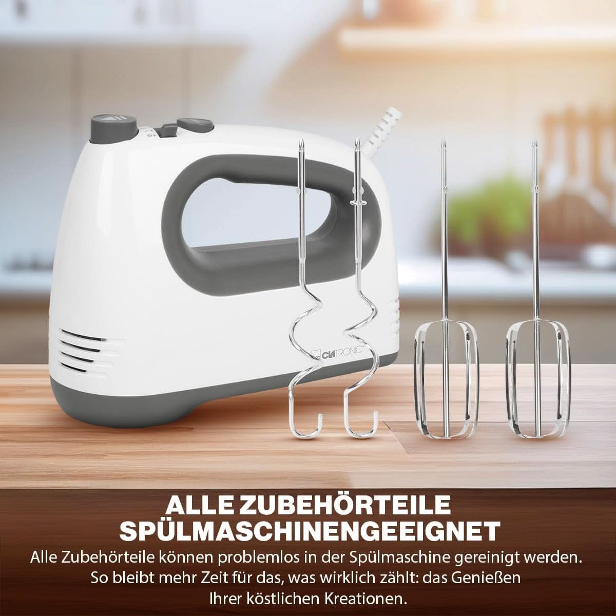 Clatronic mixer | Kraftvoller 400 Watt-motor | Håndmixer | Turbostufe & 5 Geschwindigkeitsstufen | Håndmixer | Spülmaschinengeeignete Edelstahlquirle Und -Knethaken | HM 3775 Køkken Naty Shop