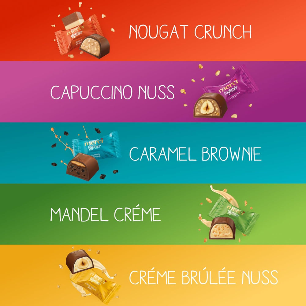 Merci Together - 1 x 175g - Fyldte chokolader i fem varianter med fin mælkechokolade - Chokoladepraliner til at dele og give som gaver