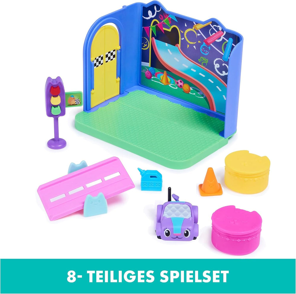 Gabby's Dollhouse Deluxe-værelse, Purr-Ific-legerum, legerum med Carlita-legetøjsbil, 2 møbler og 2 overraskelsesæsker med tilbehør, egnet til 3 år og opefter Naty Shop dukkehuse