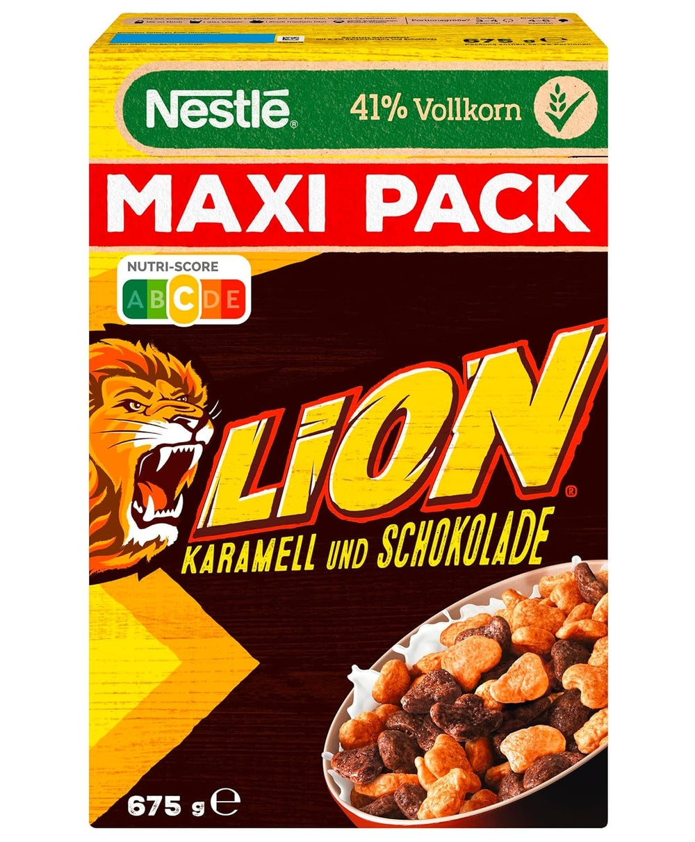 Nestlé løvekorn, cornflakes med chokoladekaramelsmag, 41 % vitale fuldkorn, vitaminer og mineraler, sprøde flager, Maxi Value Pack, pakke med 4 (4 x 675 g)