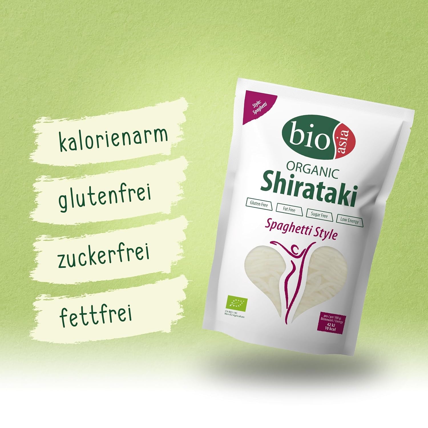 Bioasia Bio Shirataki Spaghetti – Nudeln aus aus Bio-Konjakmehl – ​​Mit niedrigem Kaloriengehalt – Zucker-, fett- og glutenfrei (1 x 270 g)