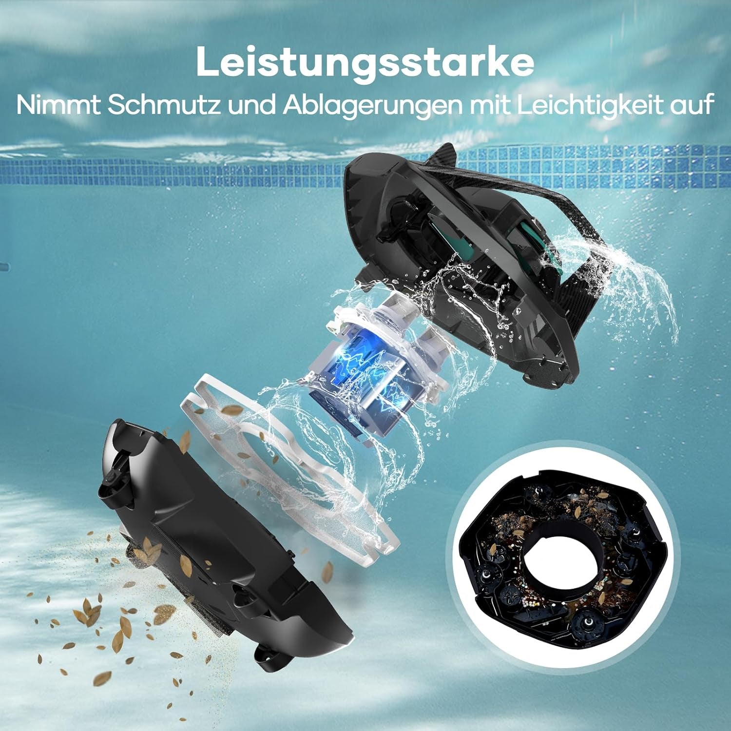AIPER poolrobot, ledningsfri poolrens med batteri, 90 minutters køretid, automatisk parkering, dobbeltdrevsmotorer og LED-indikatorer, ideel til pools med flad bund på op til 80 m²