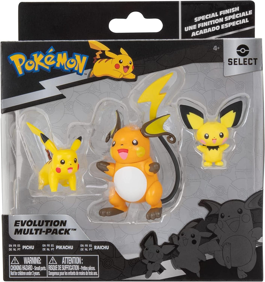 Pokemon PKW2778 Select 3-Pack cu Pichu și Pikachu și figuri de luptă Raichu de 7,6 cm, Evolution Multipack Style 2 Action figures Naty Shop