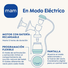 Pompă de sân 2 în 1 electrică și manuală MAM, îndepărtare directă din biberon sau recipient de conservare, stimulare și îndepărtare, afișaj digital Accesorii Hrana si Alaptare Bebe Naty Shop