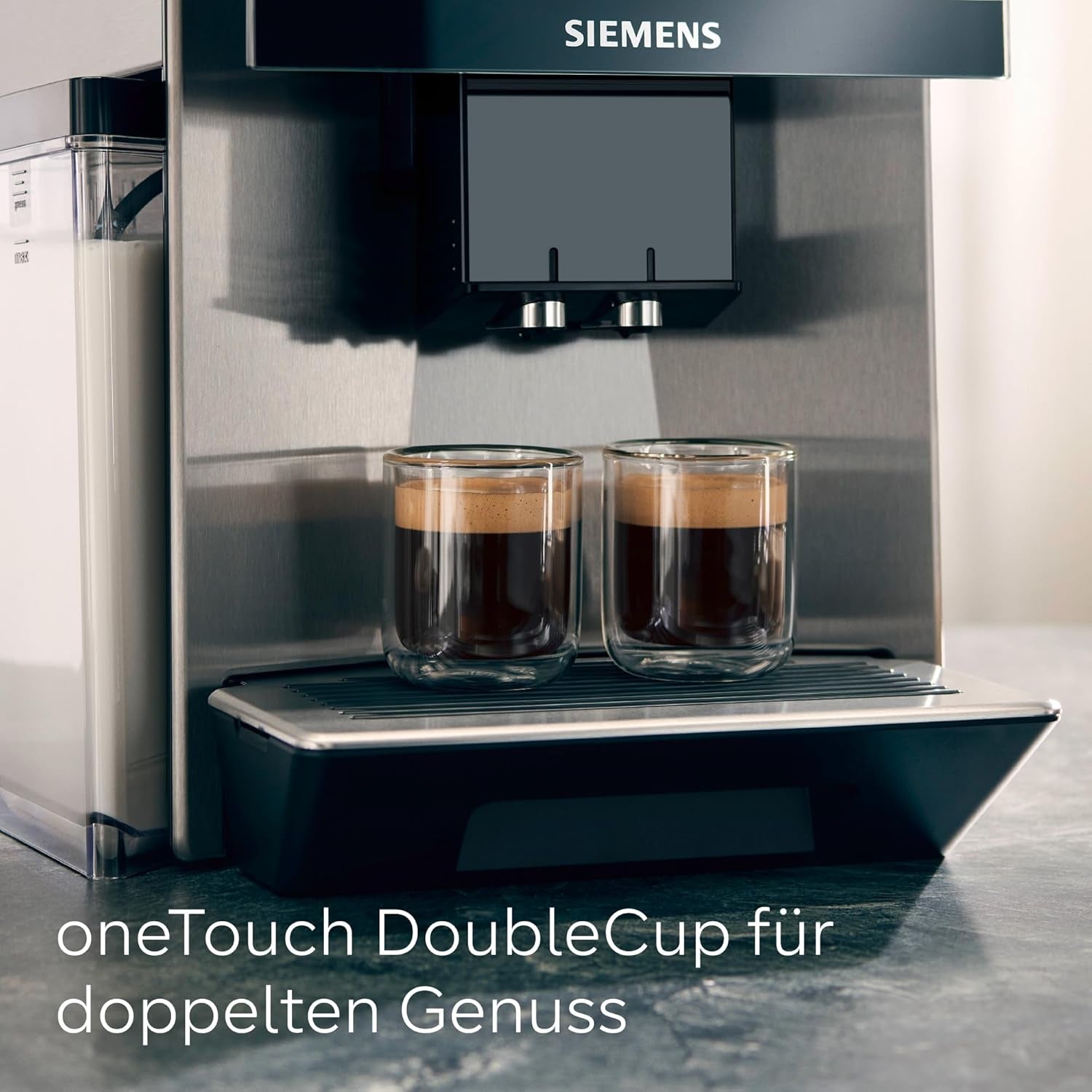 Espressor automat Siemens EQ900, ecran TFT color mare, 2 recipiente pentru boabe, 36 de băuturi calde și reci, cafea rece, super silențios, funcție pentru două cești, control prin aplicație, oțel inoxidabil, TQ907D03