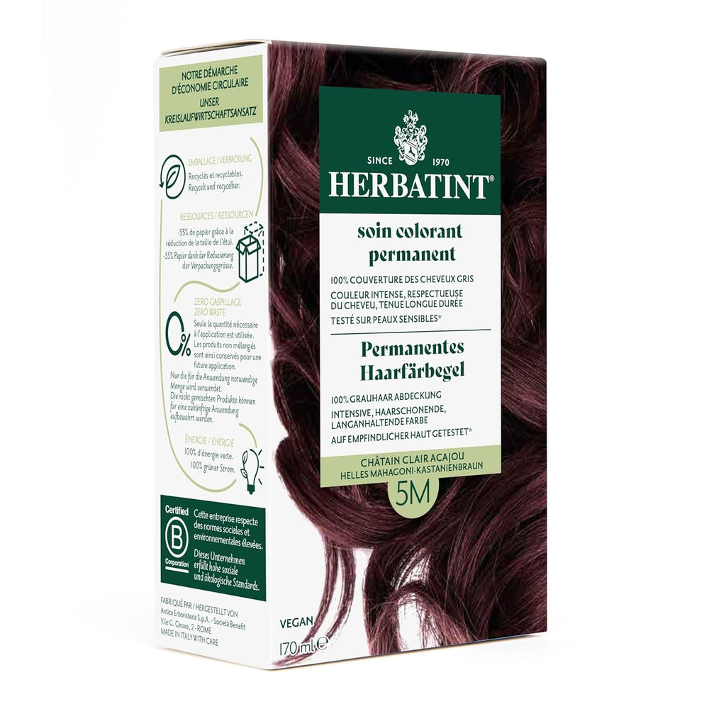 Gel pentru vopsirea permanentă a părului 6N blond închis - 170 ml I Fără amoniac, acoperire 100% a părului gri I Testat pe piele sensibilă, cu 8 extracte de plante Vopsea pentru par Naty Shop 5M Light mahogany castan maro