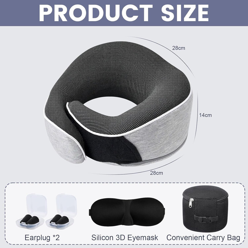 Pernă pentru gât, pernă de călătorie din spumă de memorie, pernă pentru gât din spumă de memorie, design ergonomic, cu mască pentru ochi, 2 dopuri de urechi și pungă de depozitare, perfectă pentru a dormi pe drum atunci când călătoriți Perne ortopedice cervicale Naty Shop