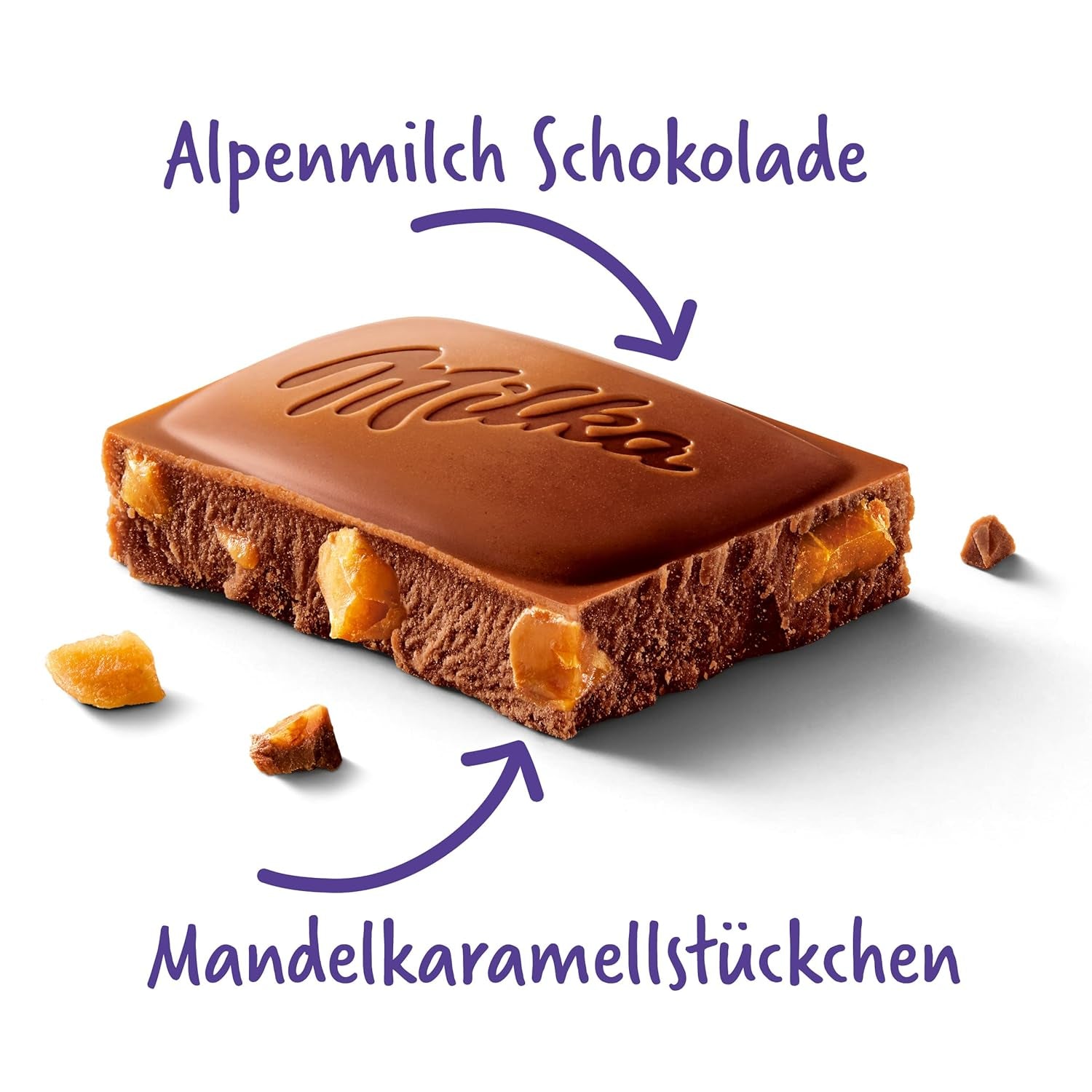 & Daim 1 x 100g I Alpine mælkechokolade I med stykker af karamel og mandler I 100% Alpine mælkechokolade I Chokoladebar med Daim (pakke med 4)