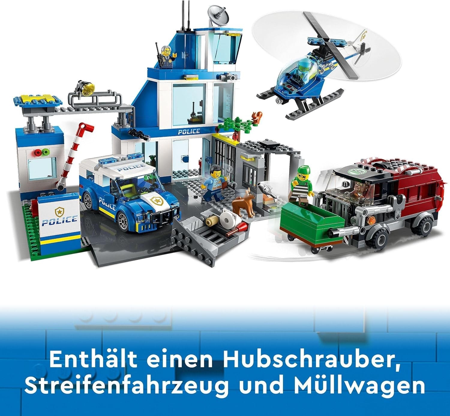 Stație de poliție LEGO 60316 City cu mașină de poliție, mașină Mill și elicopter, clădire construibilă cu 3 figuri, jucărie de poliție pentru băieți și fete de la 6 ani, cadou pentru copii Seturi de constructie Besuche den LEGO-Store