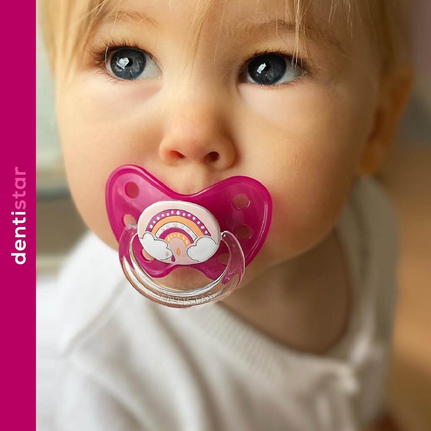 Suzetă din silicon Dentistar®, pachet de 3 – mărimea 1, suzetă 0-6 luni – prietenoasă cu dinții și maxilarul, cu etapă dentară – fără BPA – fabricată în Germania – floare de cireș