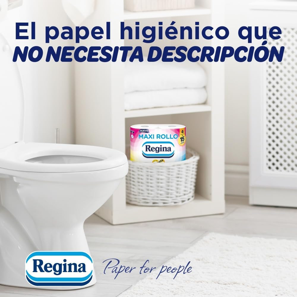 Regina Maxi-Roll - 4 role de hârtie igienică, 500 de foi cu 2 straturi per rolă, de mai mult de trei ori o rolă standard, 60% ambalaj din plastic reciclat, 100% hârtie certificată Fsc