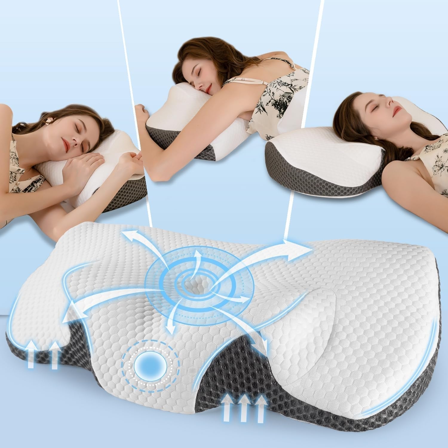 Pernă pentru gât, pernă ortopedică pentru dureri de gât din pernă cu spumă de memorie, pernă ergonomică pentru sprijin optim, pernă de sprijin pentru gât pentru spate lateral și suporturi abdominale Perne ortopedice cervicale Naty Shop