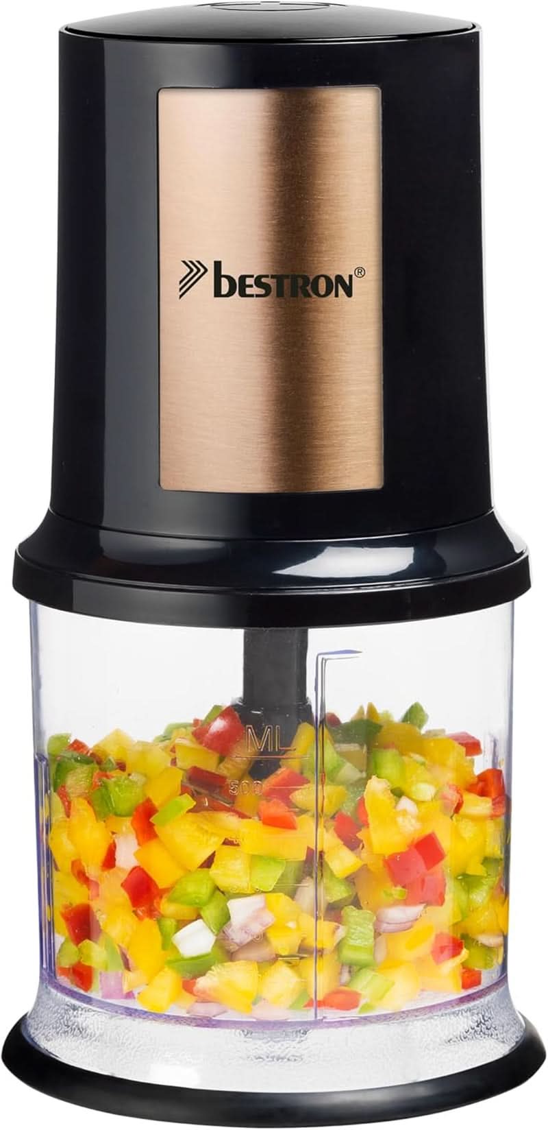 Bestron Elektrischer Multi-Zerkleinerer, Universalzerkleinerer Mit Zwei Schneidemessern & 500Ml Kapazität, Große Pulstaste, 400 Watt, Farbe: Kupfer Kitchen Naty Shop Kupfer