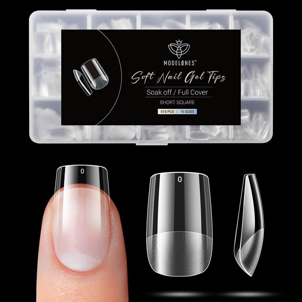Modelones Tips Unghii 510 Piese - Set Tips Unghii Acoperire Completă, Set Tips Gel, Tips Unghii Rășină PMMA Pre-Lustruire, Unghii Artificiale pentru Lipire pe Nail Art DIY, Squoval Scurt