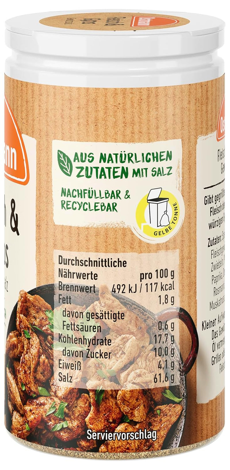 Ostmann Gewürze - Fleisch & Gyros Gewürzsalz | Pikantes Gewürz mit Mediterraner Note for gegrilltes und gebratenes Fleisch | Mit praktischem Streuaufsatz | 50 g i en si