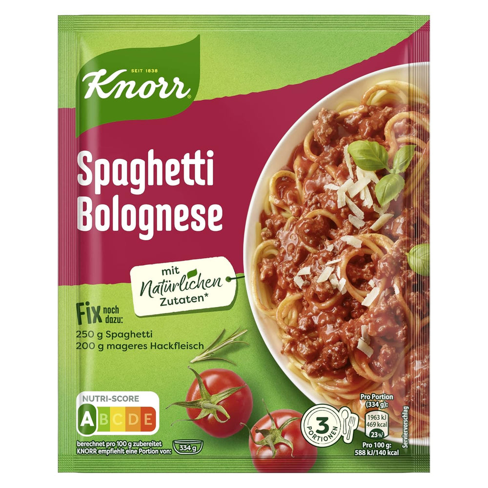 Knorr Fix Würzmischung Spaghetti Bolognese til en lækker nudelret med naturlige ingredienser 40 g