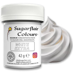 Colorant alimentar Sugarflair Max Concentrated White Extra, colorant alimentar foarte concentrat pentru marțipan și fondant, colorant pastă Max Concentrate - 42 g