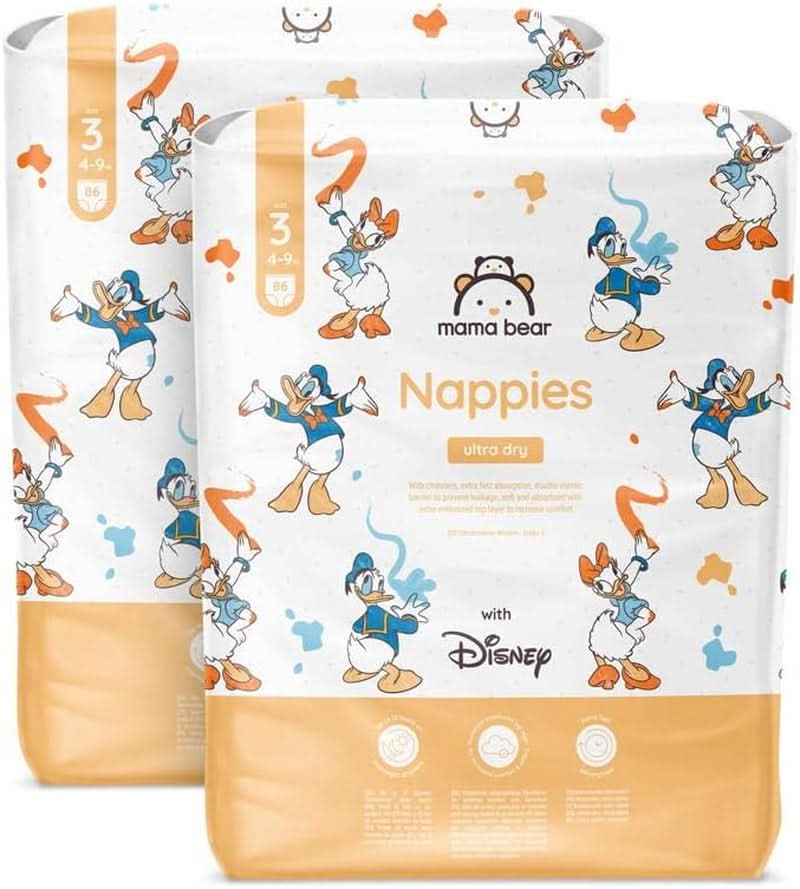 Mama Bear Disney Ultra Dry Bleer størrelse 4 (8-14 kg), hvid, 84 stykker (1 pakke) Naty Shop størrelse 3 (4-9 kg) Månedlig pakke