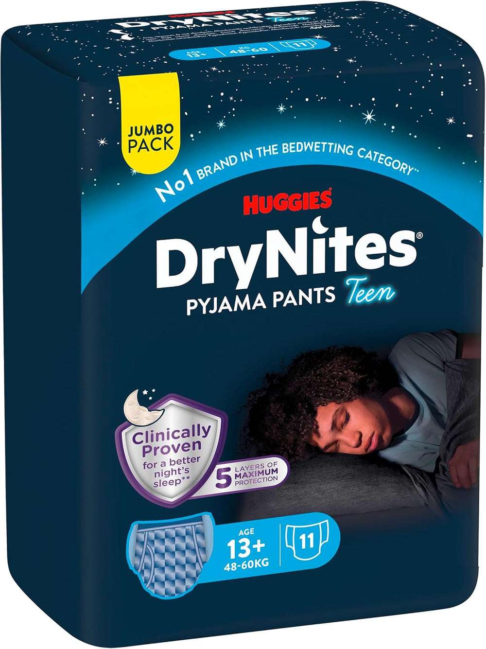 Huggies DryNites nattesengevædningsbleer, drenge 13-ca. 17 år (48-60 kg), 33 count (3x11), Jumbo månedlig pakke, XL trusser