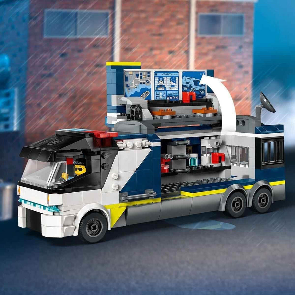 LEGO City politibil med laboratorium, 4 politisæt og legetøjsvogn til børn, gave til drenge og piger fra 7 år og opefter, plus 5 minifigurer - 2 politimænd, 1 videnskabsmand og 2 skurke 60418 byggesæt Beuche den LEGO-Store