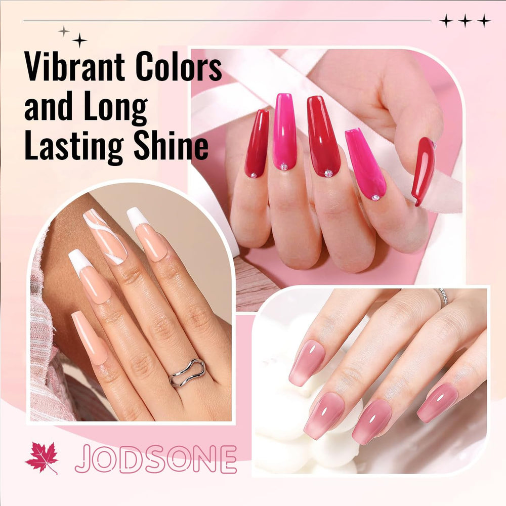 JODSONE 12 dele neglelak sæt 10 farver kombination 2 base coat og top coat hurtigtørrende neglelak til amatører og begyndere