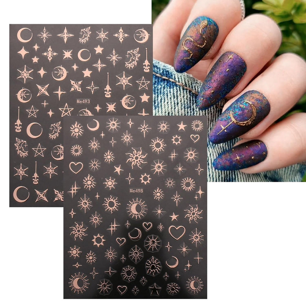JMEOWIO Nagelsticker Mond Stern 10 Blatt Nail Art Sticker Selbstklebend Nagelaufkleber Roségold Dekoration Nageldesign Zubehör