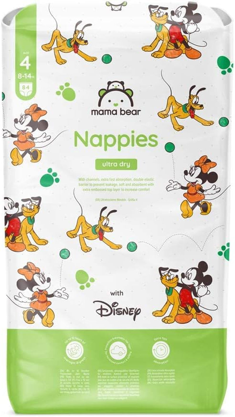Amazon-mærke: Mama Bear Disney Ultra Dry Bleer, Størrelse 3 (4-9 kg) - Månedlig æske, hvid, 172 Antal (2 pakker af 86)