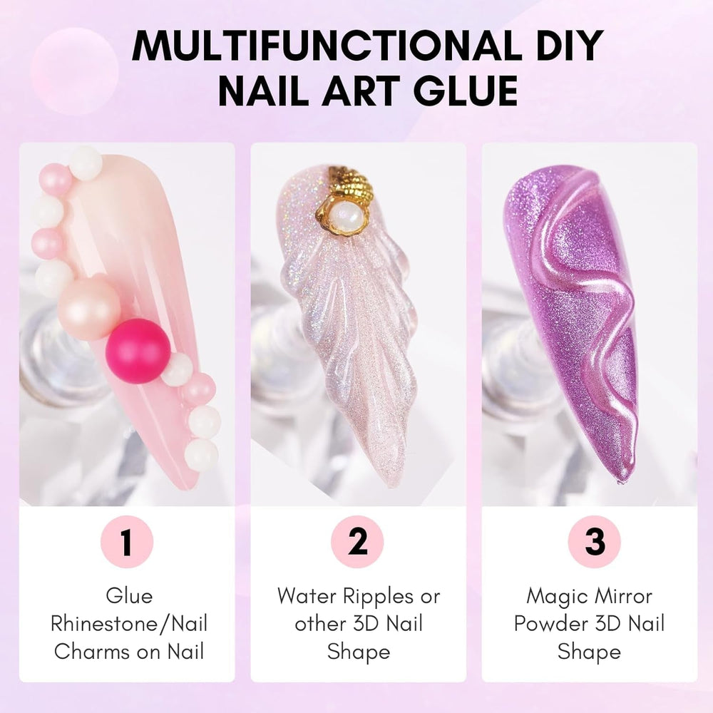 Gel adeziv pentru strasuri Makartt - Set de adeziv UV pentru unghii 15ml cu brelocuri roz pentru unghii, bijuterii pentru unghii în formă de inimă și cerc și accesorii pentru designul unghiilor, pentru manichiură acasă, cadou de Ziua Îndrăgostiților