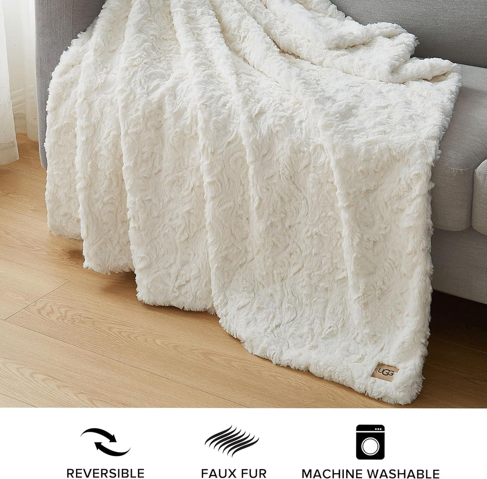 UGG Adalee 10483 Soft Faux Fur Throw Blanket, Reversible, Luxurious, Cosy, Fluffy, Fluffy, Hotel Style, Boho, Home Decoration, Soft, Luxurious, Comfortable Blankets For Couch, 178 X 127 Cm, Paturi si Cuverturi UGG